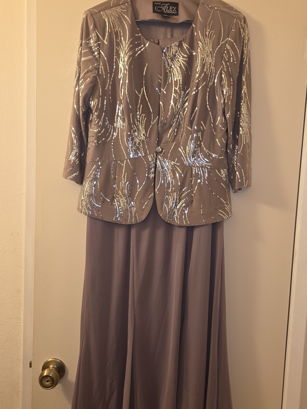 Taupe Sequin Dress With Jacket